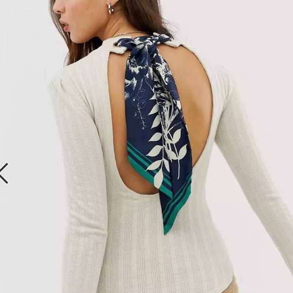 Free People Mock Neck Back Tie Long Sleeve Top - Medium - Picture 3 of 8